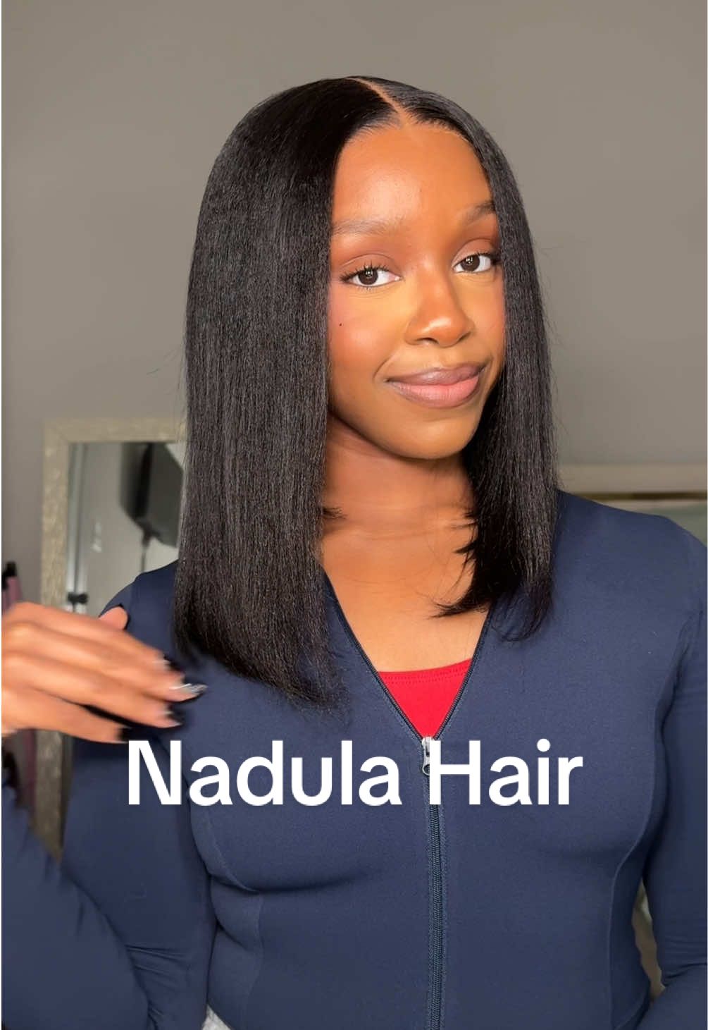 POV: I just got a fresh silk press 🤭😍💕 with the help of @nadula hair lol  Hair details: 12 inch 7x5 Bye Bye Knots Yaki bob Glueless Wig. Link down below #bob #bobwig #silkpress #nadulahair 