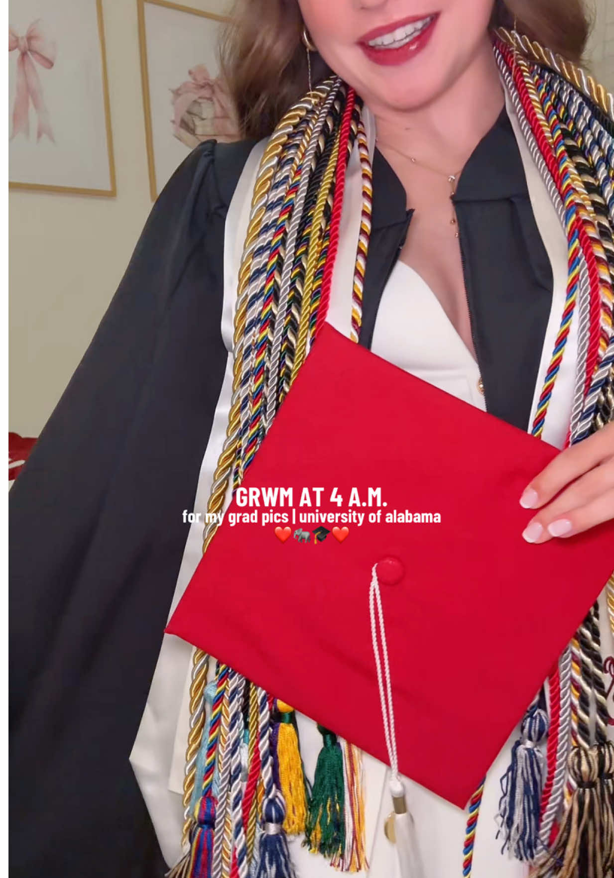 if only there was a red cap emoji😉🎓❤️!! #grwm #morning #Vlog #routine #makeup #heatlesscurls #photoshoot #productive #college #graduation #universityofalabama #relatable #reality #gradpics #foryou #fyp 