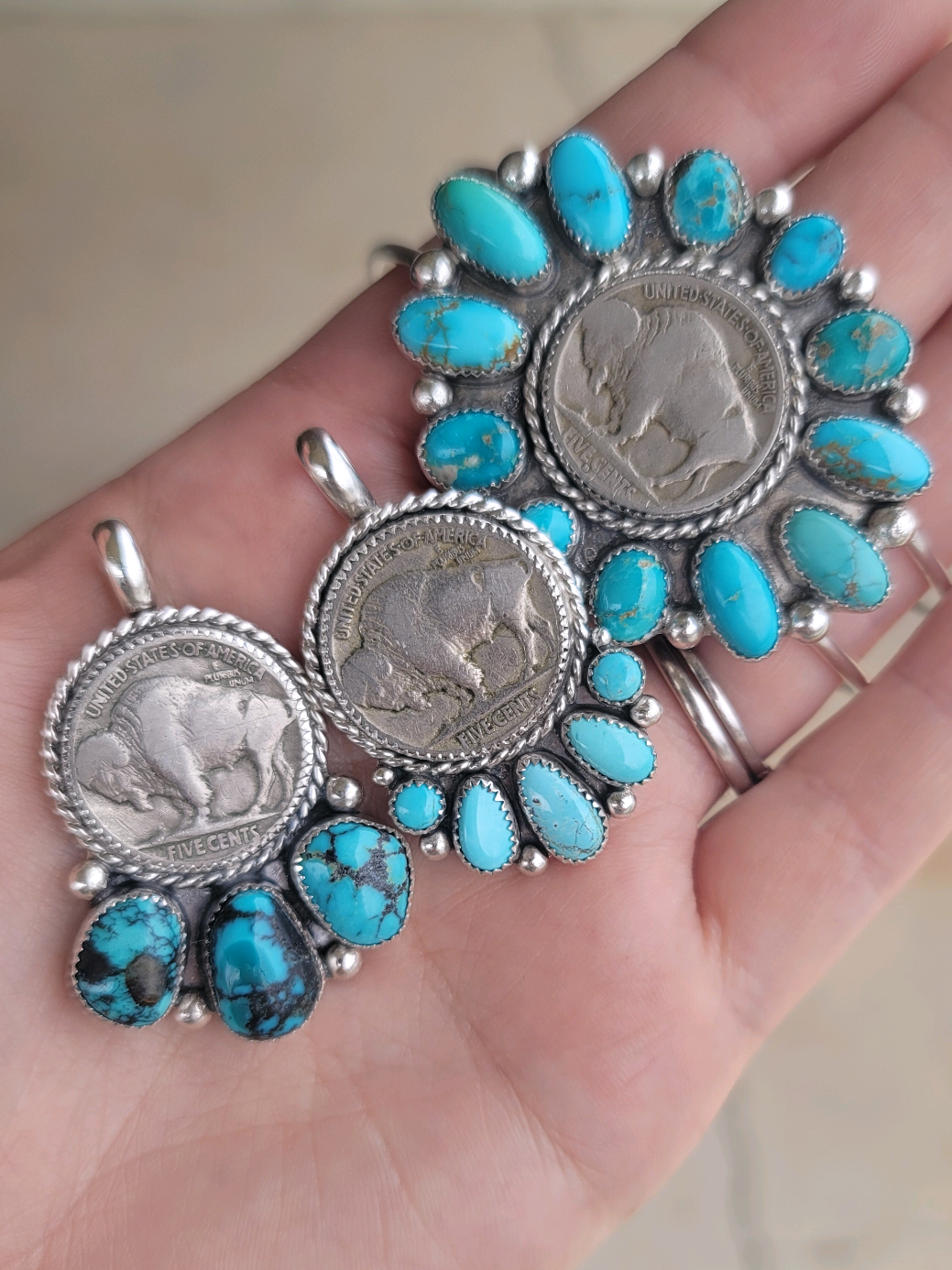 just a few of the pieces that have been sitting on my bench for weeks.... FINALLY FINISHED THEM 🥵 #jewelryinspiration #customjewelry #silversmith #jewelryinspo #westernfashion #turquoise #turquoisejewelry 