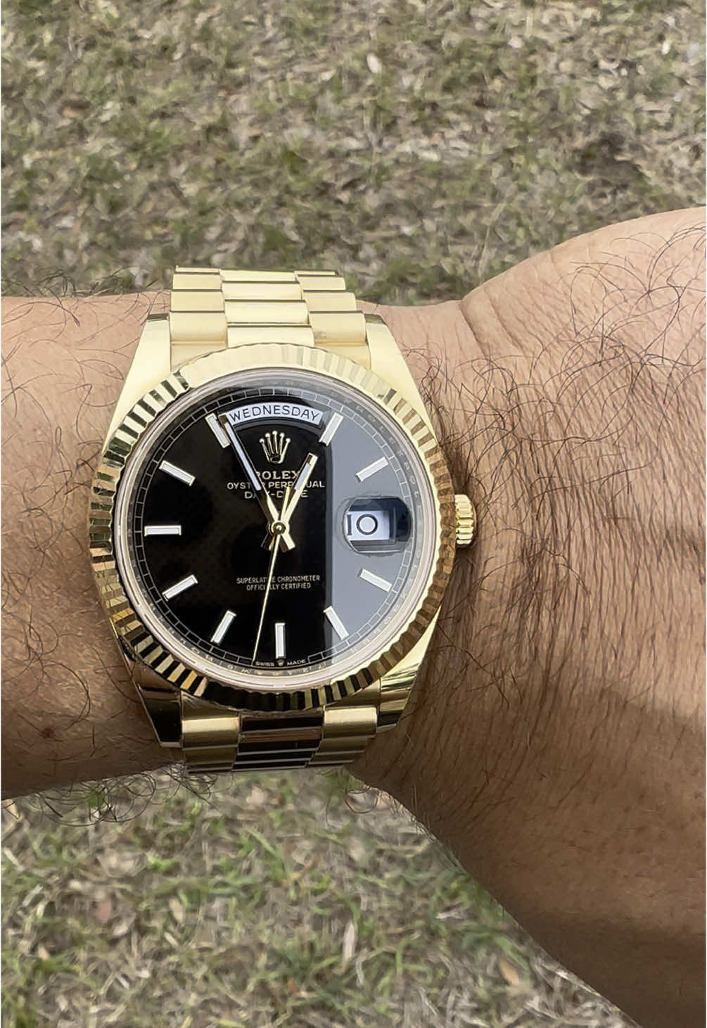The Rolex Day-Date 40, famously dubbed the ‘President’s Watch,’ embodies timeless elegance and unmatched prestige. Featuring a 40mm case crafted from solid 18k yellow gold and paired with a sleek black dial, this timepiece represents the height of Rolex’s craftsmanship and design heritage. Known for gracing the wrists of world leaders and icons, the Day-Date 40 stands as a powerful statement of success and refinement. #rolex #daydate #luxurytimepieces #watches #srq #sarasota