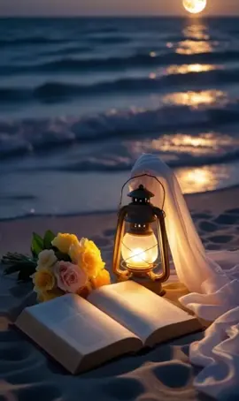 Moonlit Pages of Love💖 #romance #moonlight #nightmagic #oceanoflove #quietemotions #aesthetic #eveninglamp #flowersbythesea #momentsofhappiness #slowmood #tiktokromance #aestheticvibes #cozyvibes #moonlightstories #romanticnight