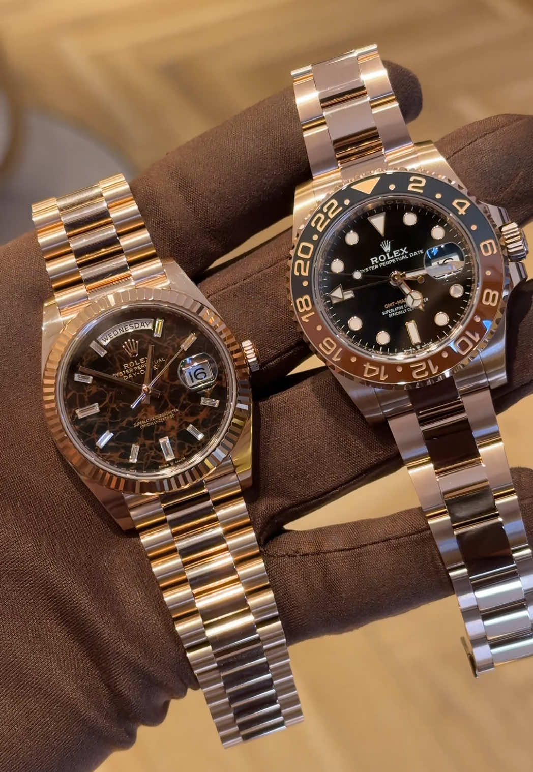2x 🌹18kt Rose Gold options 2021 - Day Date 40 ‘Eisenkiesel’ - 228235 - £46,995 2019 - GMT-Master II ‘Root-Beer’ 126715CHNR - £46,995 Pick up today in store or checkout online 🛍️ Pre-order a specific style from the website to pick up in store, or place an order as part of the Watch Locater service. Should you require a watch repair or valuation then please feel free to visit either with or without appointment. Our watch dealers are with you every step of the way to make your journey more enjoyable, affordable and straightforward, Visit Us At Either Our Boutique Or Online 📍 •219 High Street Epping CM16 4BL 💻 •www.luxewatches.co.uk 📞 •0203 397 1596 #luxewatches 