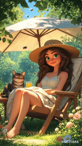 “Sunny garden days with my favorite cat and a glass of juice 🌞🐾🍹 Surrounded by flowers and good vibes. Living my fairytale dream!” #GardenVibes #FairytaleAesthetic #CozyMoments #DisneyInspired #CatCompanion #SunnyDays #WhimsicalVibes
