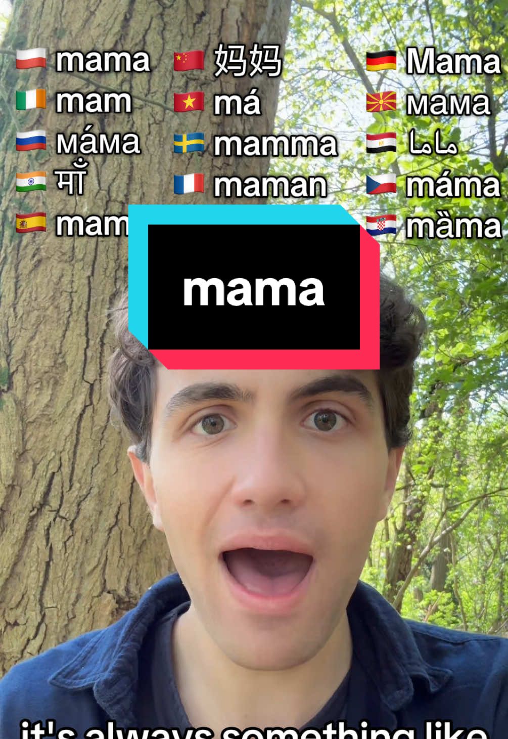 And similarly, you’ll find most languages do something like “baba” or “papa” for dad, with b/p being other easy consonant to produce with both lips! #language #linguistics #languages #mom #baby #words 