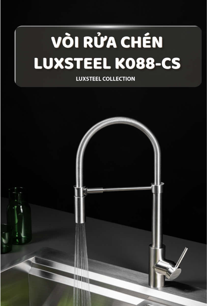 Vòi rửa chén inox, dây lò xo cao cấp, với 2 chế độ nước nóng và lạnh.#malloca #malloca #kitchendesign #voiruachen 