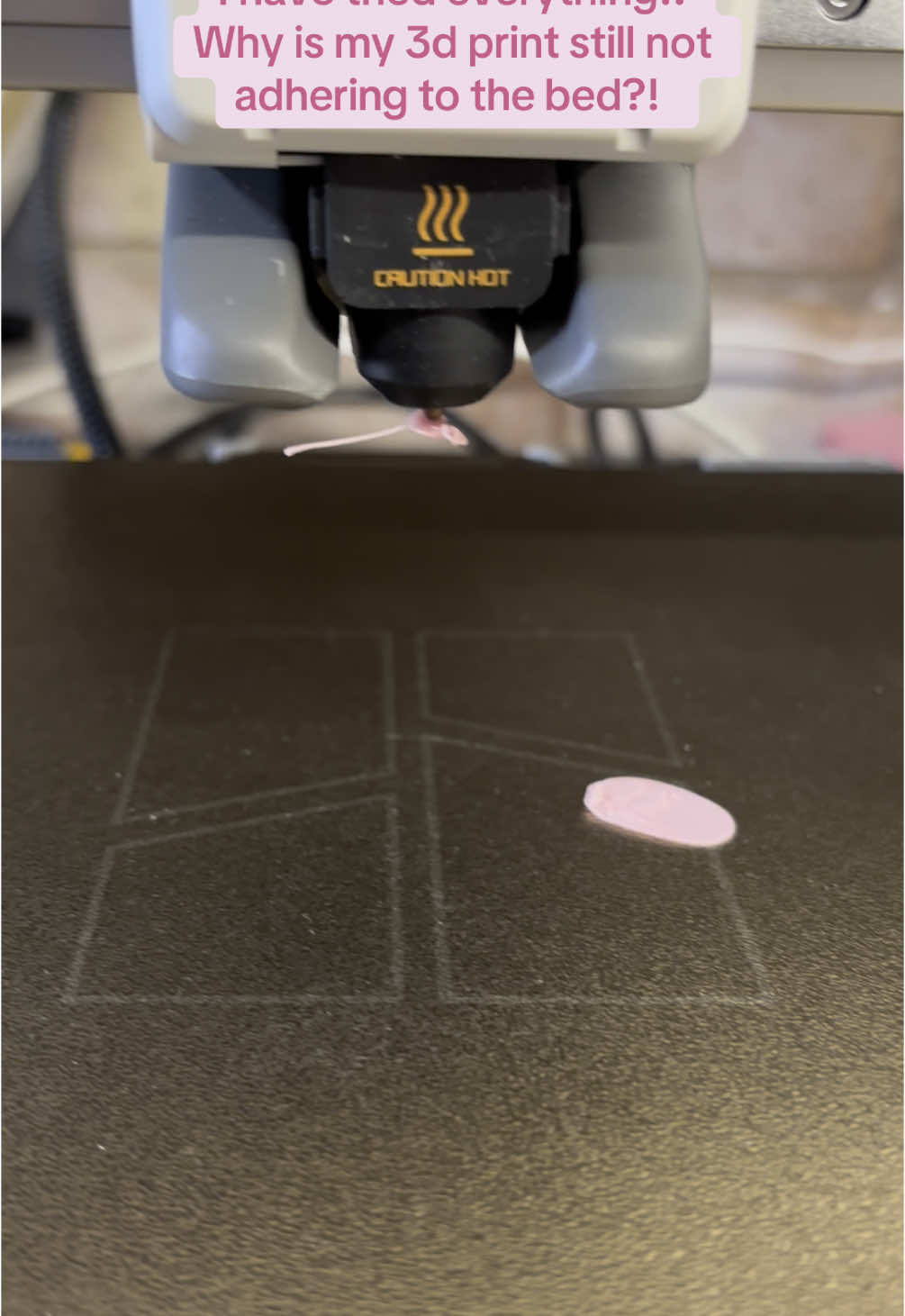 Checked for clogs, cleaned the bed multiple times, brand new roll of filament, took PETG tube off and checked for clogs. I don’t know what I’m doing wrong it’s just all of a sudden stopped adhering!! #3dprint #3dprintfail #help 