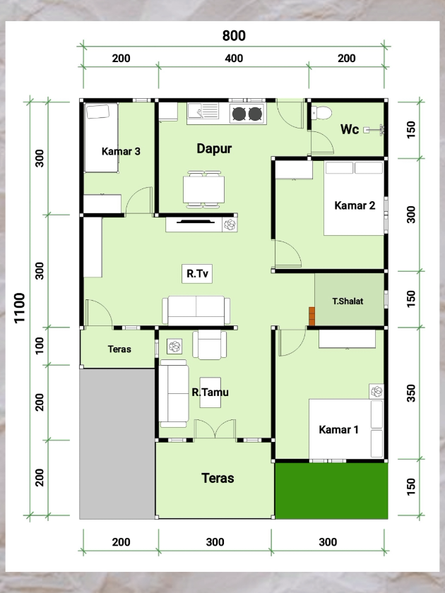 ide denah rumah 8x11m dengan 3 Kamar Tidur #denahrumahminimalis #denahrumah8x11