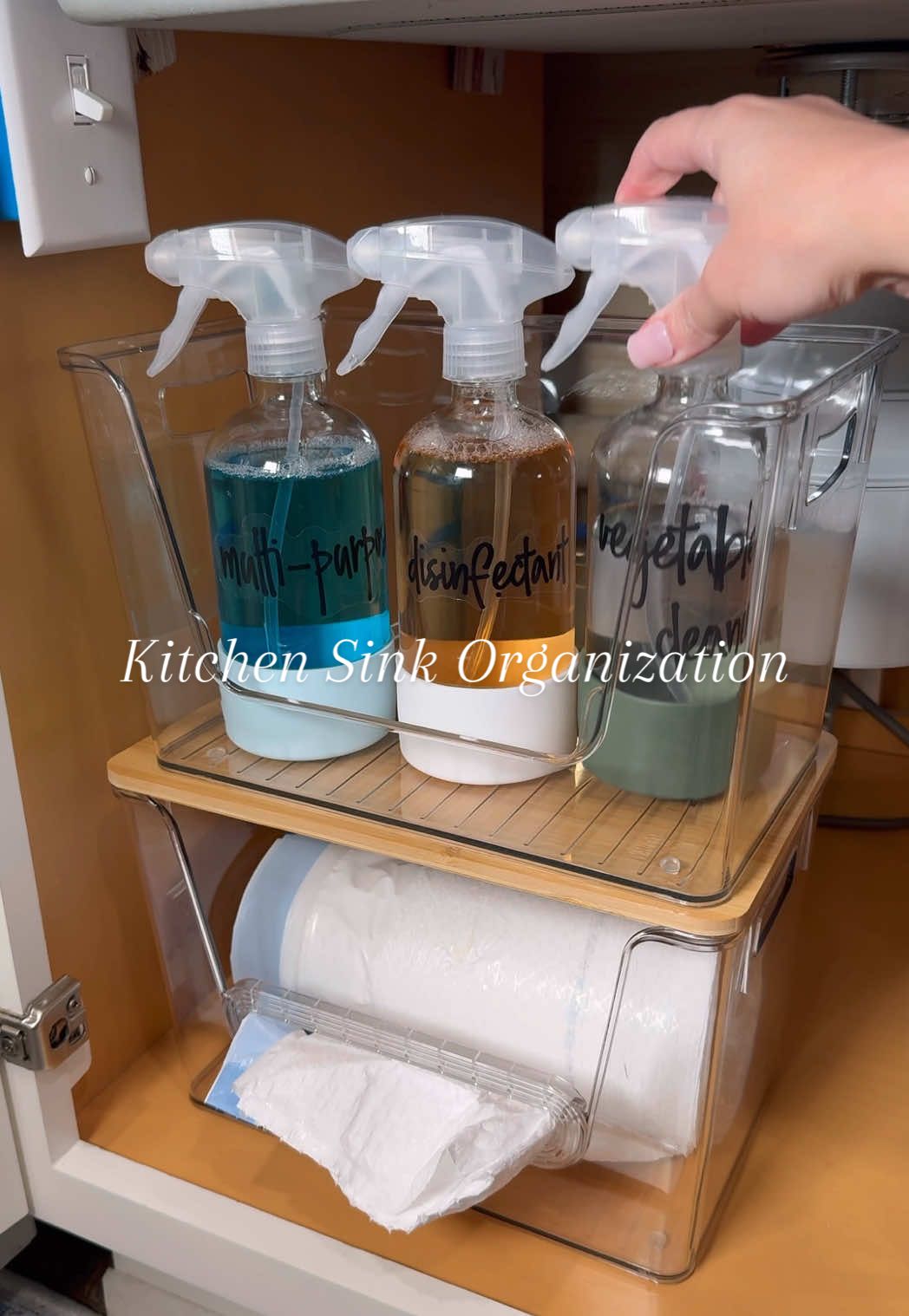 Restocking & organzing under the kitchen sink 😌🫧 #asmr #organized #kitchenorganization #organizedhome #restock @DELAMUHOME @lamuhome 