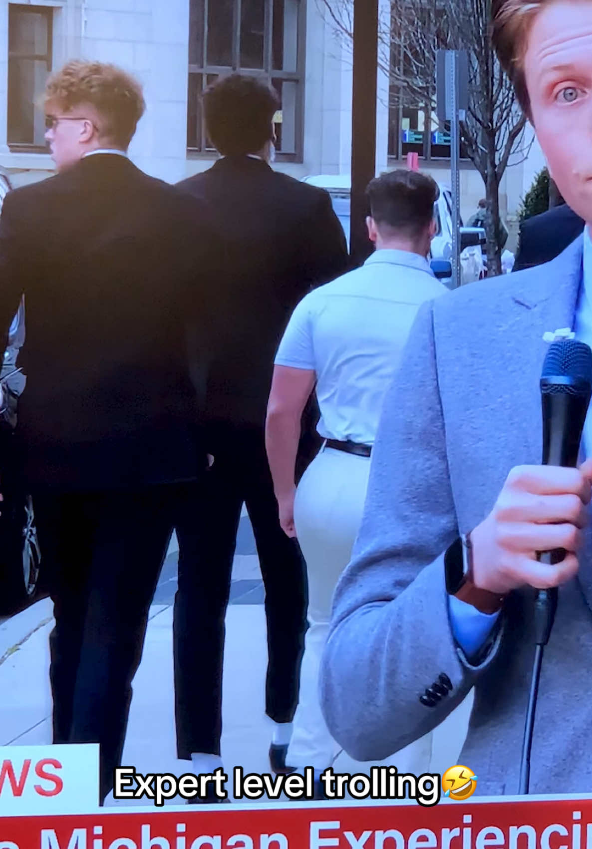 Bro lost his composure on live tv #lol #gyat #troll #ayo #trolling #prank #gyatt #security #grandrapids #wtf 