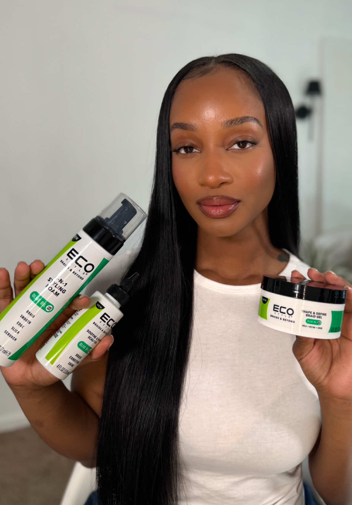 #ad Loving the new ECO STYLE Braids & Beyond line from @ecostyle_us  @Walmart  The 5n1 Styling Foam is my favorite because it molds down my leave-out and helps blend my hair with the extensions. The lightweight Soothe & Shine Scalp Oil keeps my hair moisturized and protected under my extensions; while the Shape & Define Braid Gel manages my edges. Which style do you prefer? #ecostyle #letsgel #sewin 
