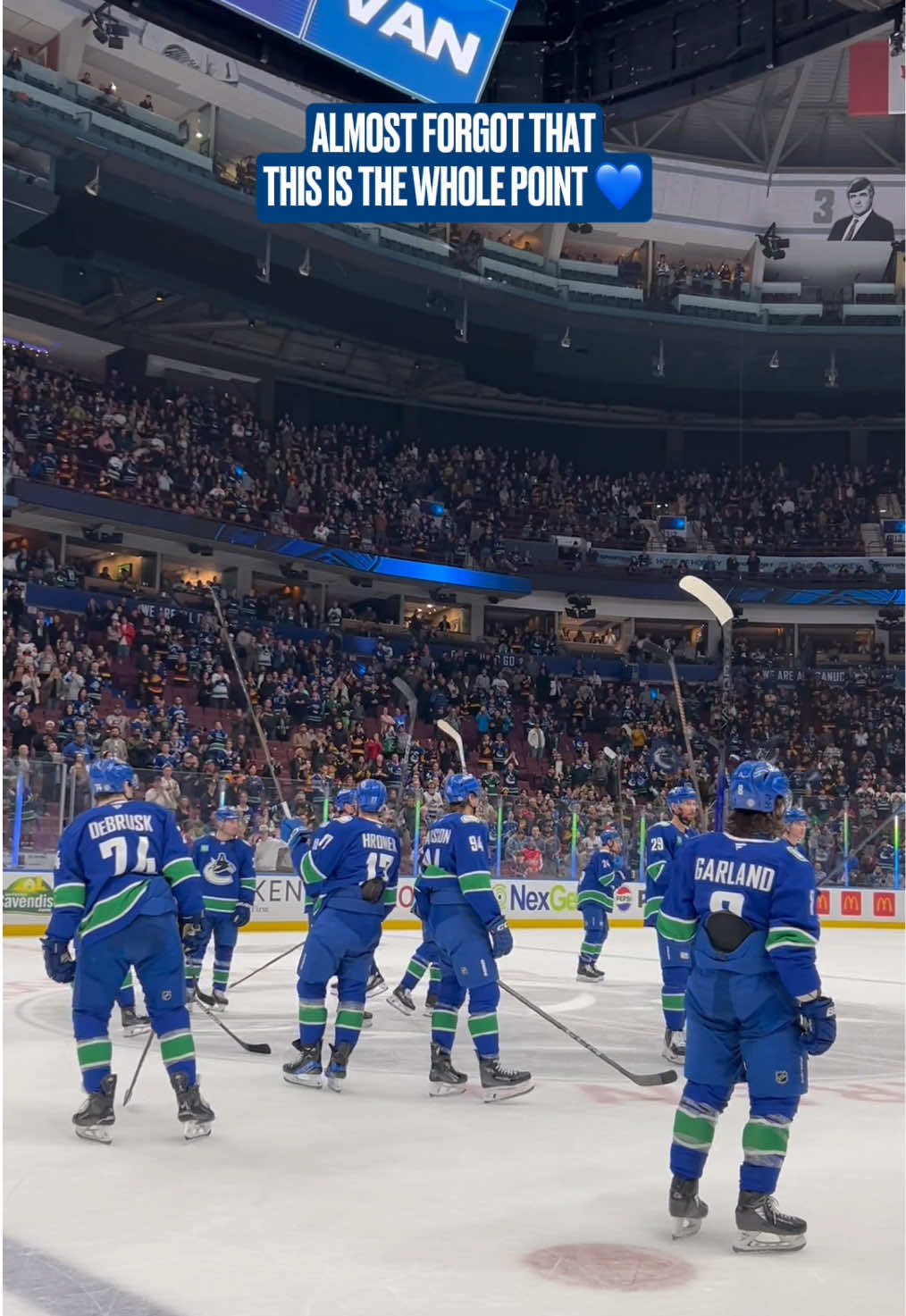 Always cheering us on. Always having our back. Thank you for supporting us this season #Canucks fans. 💙 #NHL #Vancouver 
