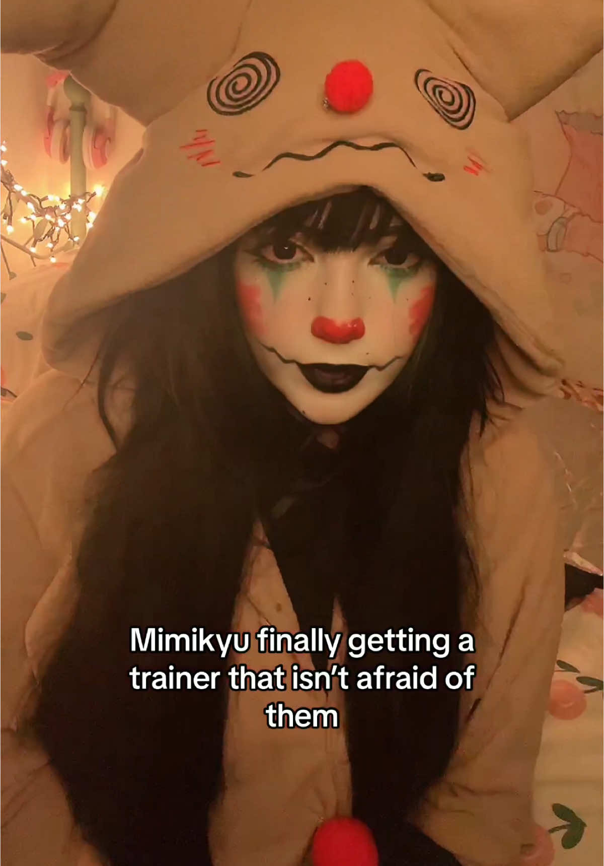 To be loved is to be seen ! 👻  this was a Mimikyu clown look for clown week  Contact lenses by @Unicoeye in the color “astrolabe purple”  use code Bouncy 20 for 20% off!  #mimikyu #mimikyucosplay #mimikyucostume #clown #clowngirl #clownmakeup #mimikyuclown #clowngirl #cuteandcreepy 