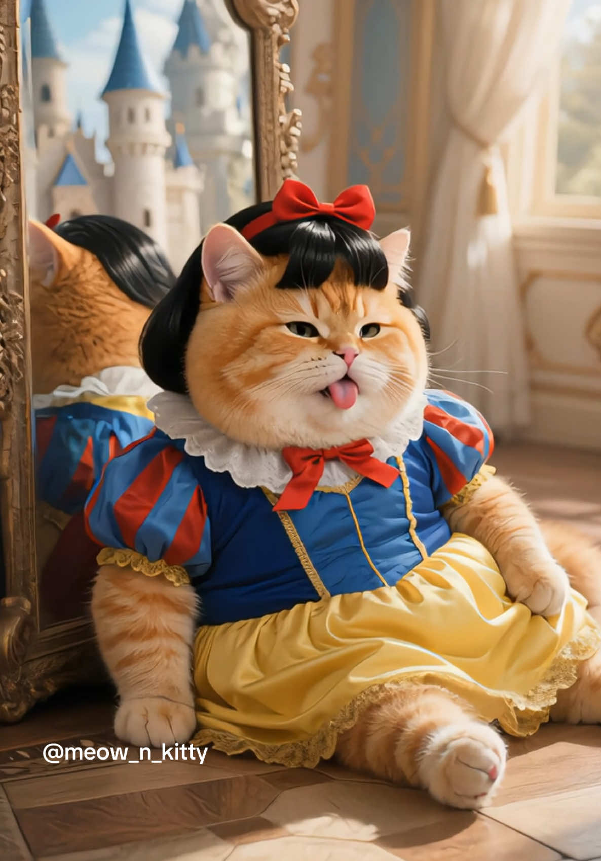 🪞Mirror mirror on the wall, Am I too chubby?  I had a concussion. #kuching #kuchingtiktok #cat #cats #fypシ゚ #kuchingfyp #meow #ai #catlover #orangecat #catsoftiktok #cutecats #catai #แมว #snowwhite 