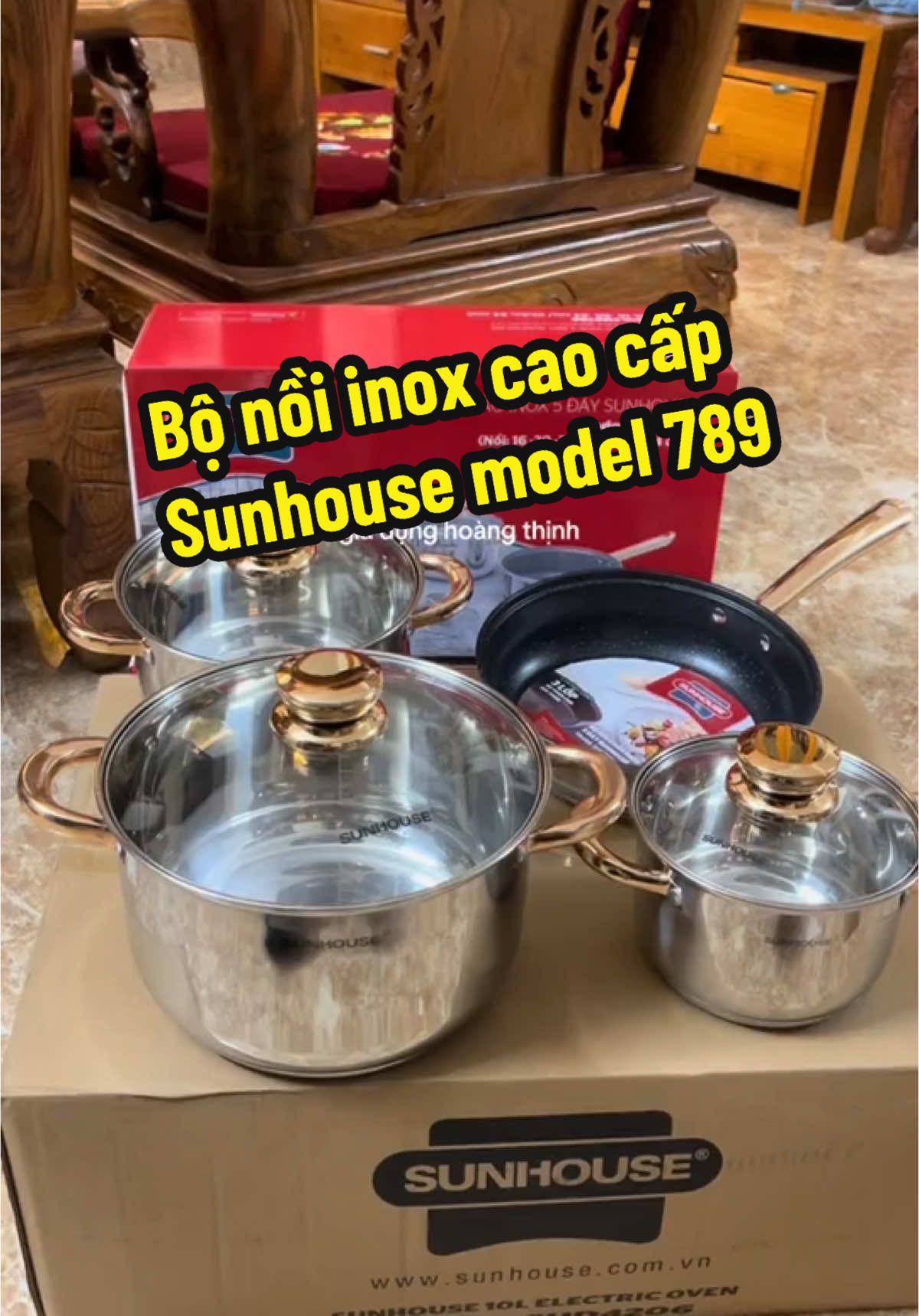 Bộ nồi inox 5 đáy Sunhouse model 789#xuhuong #giadung #giadunghoangthinh #bonoi #bonoiinox #bonoiinoxcaocap #bonoiinox5day #bonoibeptu #bonoisunhouse #bonoiduc 