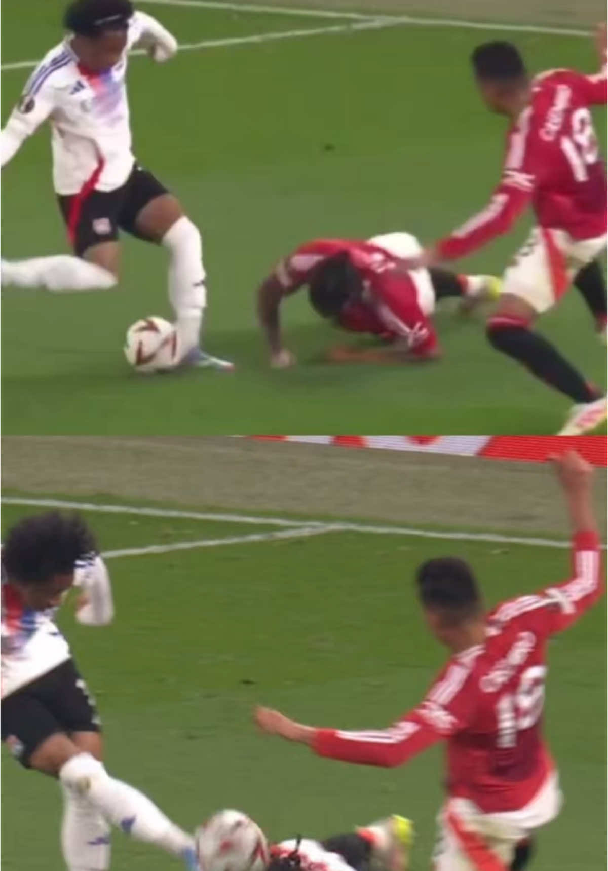 The moment Leny Yoro put his head on the line with a historic Phil Jones head tackle for Manchester United against Lyon in the Europa League  #manchesterunited #lyon #manunitedvslyon #lenyyoro #fyp #europaleague 