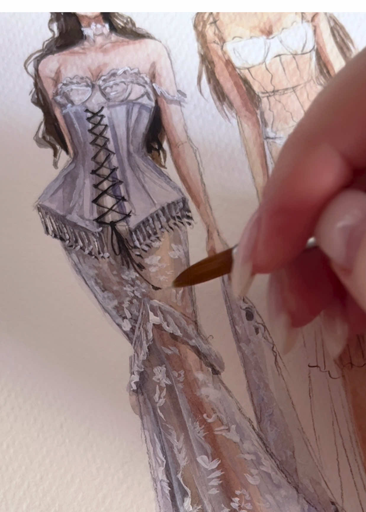 Pt.1 #sketchoftheday #fashionillustration #fashionsketch #sketchgirl #fashionillustrator #watercolorsketch #lace #dress #dresssketch 