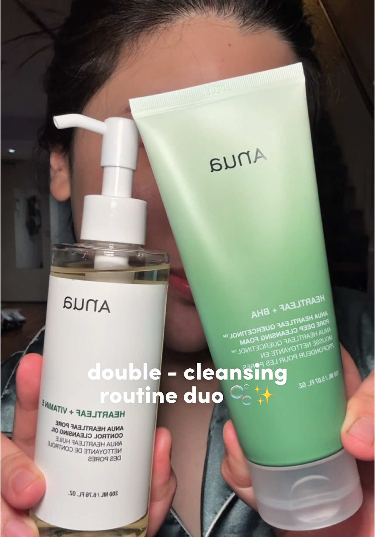 here’s my double - cleansing routine! 🫧✨ @anua_global  - #fyp #doublecleansing #anua #doublecleansingroutine #anuaskincare #koreanskincare #kskincare #anuacleansingoil #animeedit 