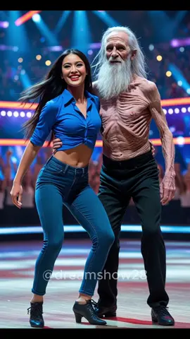 Woman and old man skeleton magic show ai #fyp #foryоu #AI #transformation #agt #hybrid #viral_videos 