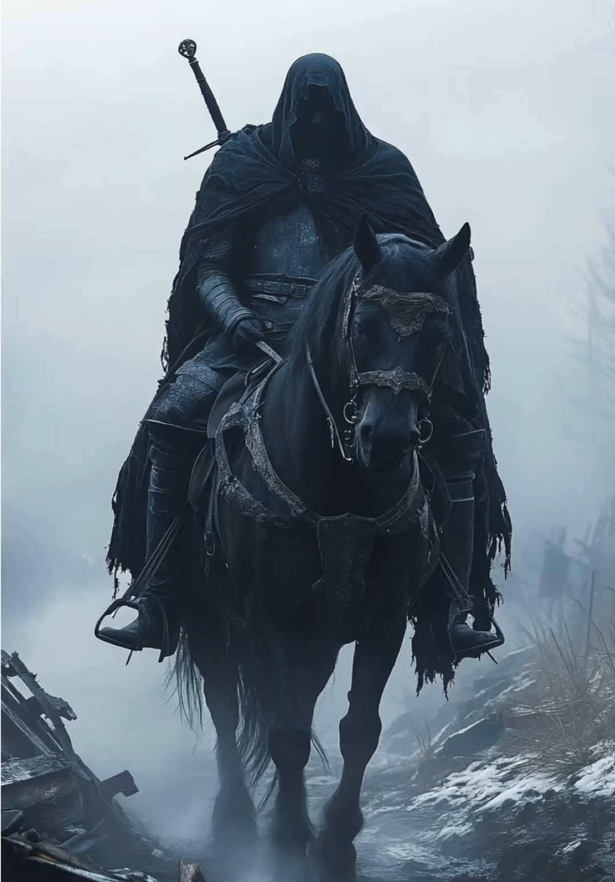 Dark warrior riding through a battlefield.  #knight #livewallpaper #warriors #king #hunter #nazgul #demons #darkfantasy 