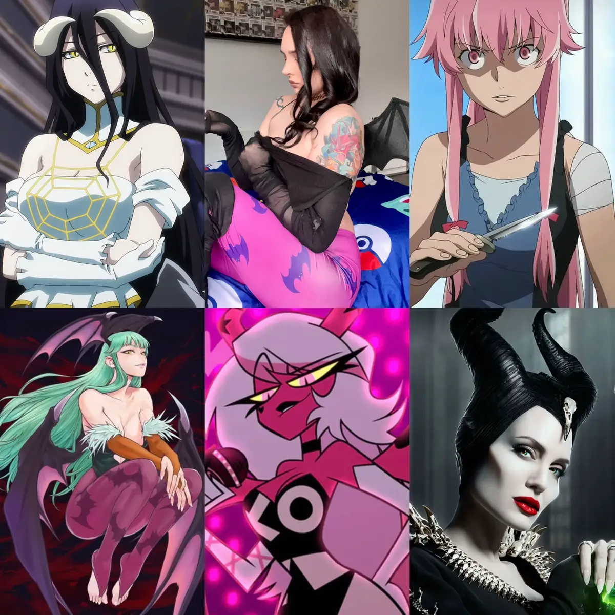 So today I wanna talk about the top 5 characters that played a pretty big role in influencing and coming up with the Succubus character. Let me know if you can see the influence!🤍 1. Maleficent. Starting off with the live action version of Maleficent. I like villains but I still prefer the idea of being a baby face in wrestling and I feel Maleficent kinda has that air of being on the verge of becoming the villain but is never able to truly commit to it. She also displays this presence of being almost godlike and yet has this level of unsettling calmness to her and I knew I wanted my character to be something like this. 2. Verosika Mayday. Next is Verosika Mayday. An actual succubus who is kind of a pop idol in the Helluva Boss show and although I didn’t really want my social media status to be part of my character, I really enjoy the idea that a demon spawn of hell could also be a famous popstar. One that enjoys seducing her audience which I found quite appealing. 3. Morrigan Aensland. Now for the one I get asked about the most, “is your ring gear inspired by Morrigan from Darkstalkers?”. Yes but I also like that despite the fact this character is another succubus, she doesn’t really do anything that seductive or sexual. She’s more confident and playful which I really loved. It felt like it took the pressure off of having to do anything that sexual or that I’m not comfortable with. 4. Yuno Gasai. Next entry is Yuno Gasai from a great anime called Future Diary. This one really brings the “Yandere” part of the character thus one of my titles being “The British Yandere” and the yandere word is basically used to describe a type of girl often depicted in anime who is so obsessed with the main character that they’re willing to commit murder in order to protect them. 5. Albedo. And on the final entry we’re finishing with yet another succubus, Albedo from the anime Overlord. Albedo brings the weird cute vibes. Her obsessiveness comes across quite comical in the show and obviously I’m a big fan is some good humour. She’s often so in love and loyal that it’s almost pathetic and I love this. A great final entry to end the list.