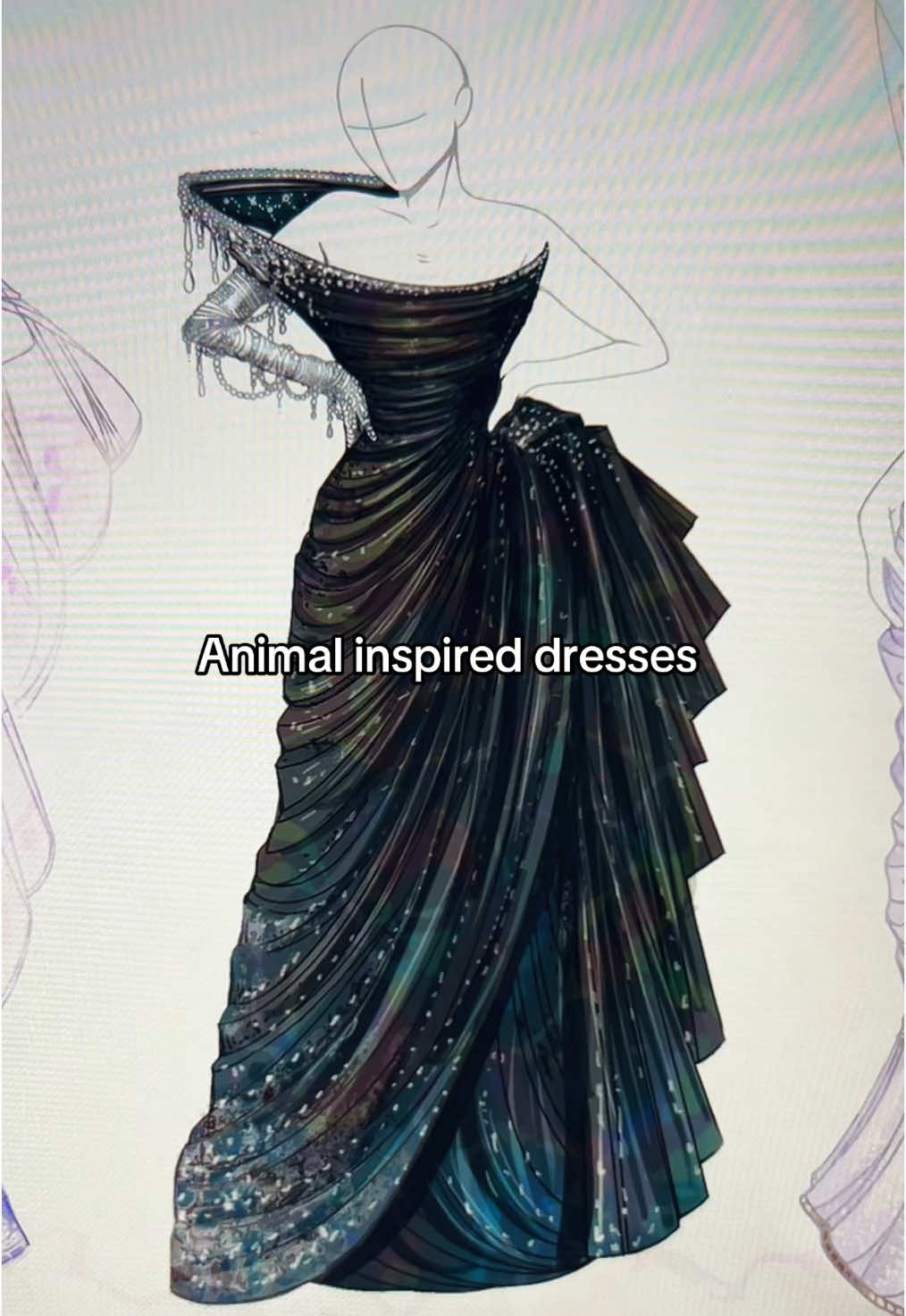 🎀 . . . Deep sea fish and bird inspired!! I have descriptions of each dress in my portfolio linked on insta💞  #fashionillustration #fashionillustrator #schiaparelli #fashiontiktok #coutureweek #pariscouture #fashionart #fyp #fashiondesigner #fashiondesign