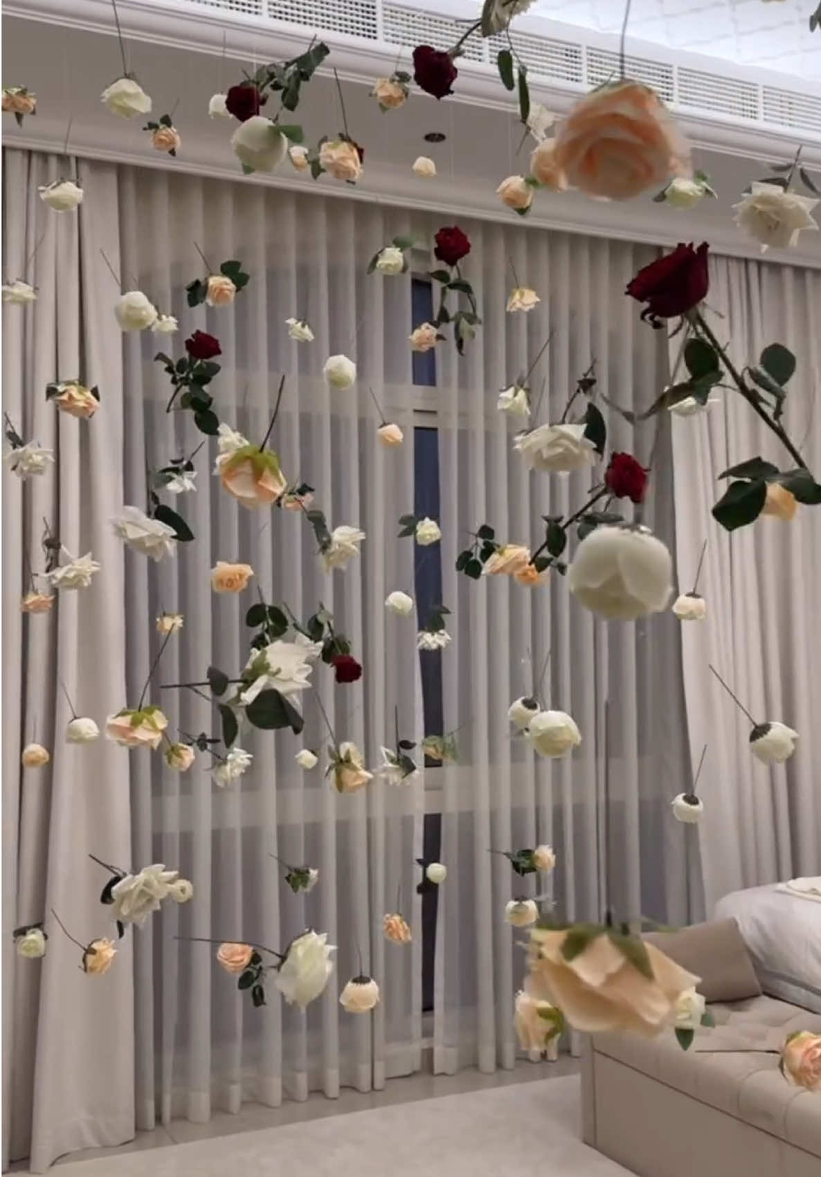 A floral dream come true for a for a bride. We transformed this elegant room into a romantic haven with floating flowers, Every detail was designed to celebrate love, intimacy, and new beginnings. #Eventico #BrideRoomDecor #FloralInstallation #DubaiEvents #WeddingVibes #FloatingFlowers #EventStyling #RomanticSetup #bridesroom #wedding #eventplanners #eventmanagement #uae