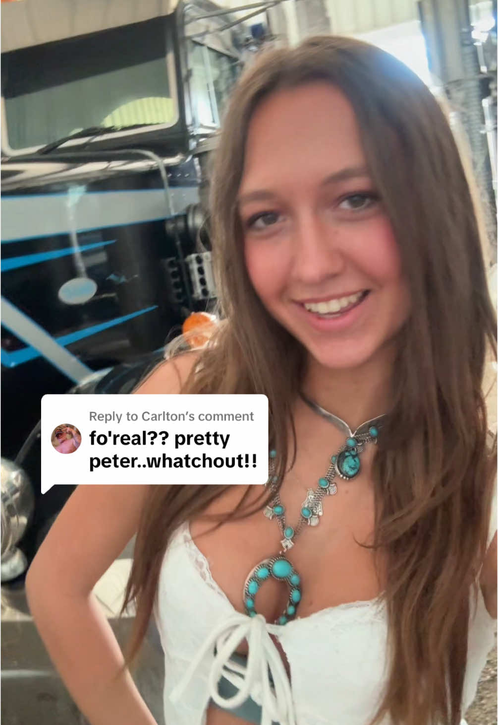 Replying to @Carlton she’s tough to beat! Got a pretty cool truck  #trucking #girldriver #peterbilt #truckdriver #truckergirl #trucklife #kenworth #fyp 