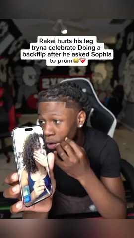 Rakai hurts his leg  tryna celebrate Doing a  backflip after he asked Sophia  to prom😭❤️‍🩹#fyp #rakai #viral 