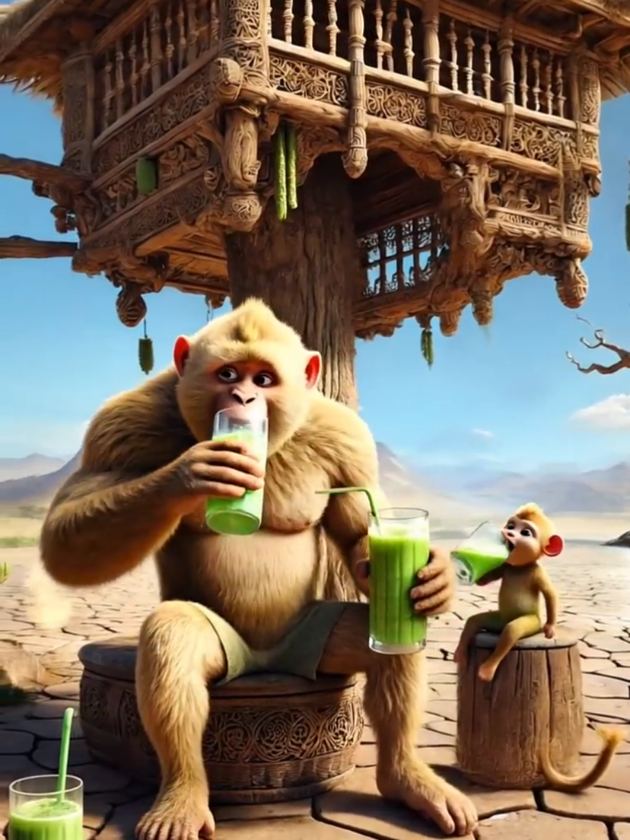 The monkey and his child lived in a tree house and then there was a severe drought 😭 #ai #monkey 