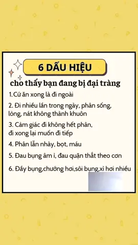 6 dấu hiệu cho thấy bạn đang bị đại tràng. hãy xem mình có triệu chứng nào không nhé!!! #daitrang  #viemdaitrang  #hoichungruotkichthich  #liensongkhoe 