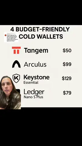 Replying to @nadirkhan0357 Looking for a secure way to store your crypto without breaking the bank? Here are 4 budget-friendly cold wallets that give you full control of your assets — offline, safe, and beginner-friendly. Your keys, your crypto. Choose wisely. #CryptoWallets #ColdStorage #CryptoSecurity #Tangem #Arculus #KeystoneWallet #LedgerNano #NotYourKeysNotYourCoins #CryptoForBeginners #XRPArmy #CryptoWithEyesWideOpen
