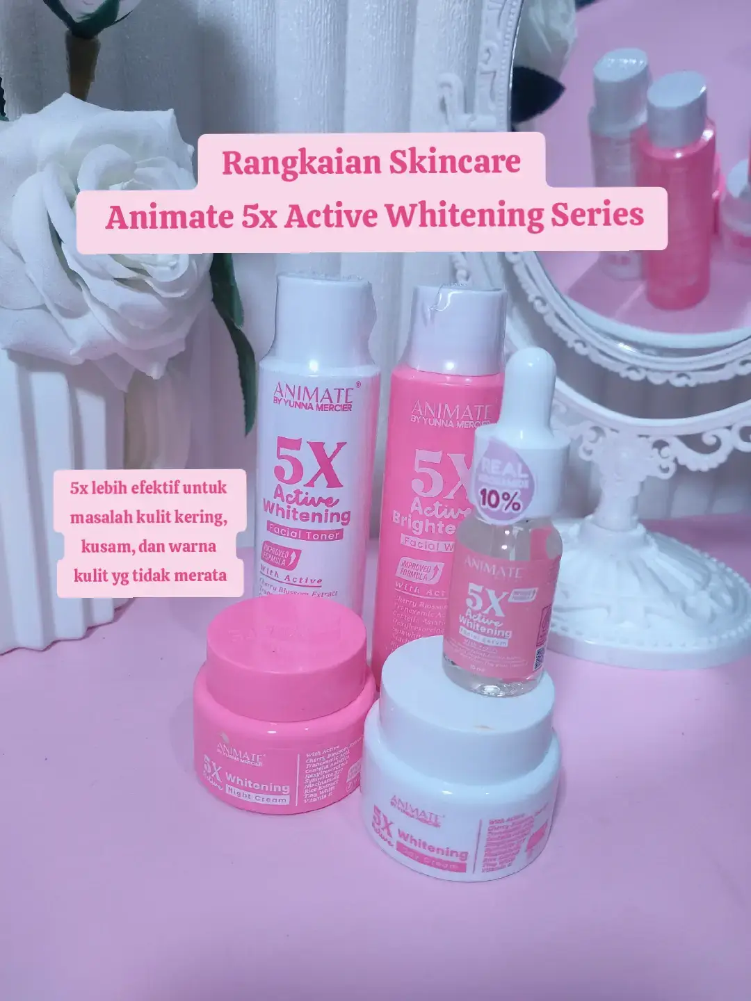 Beli disini @Nida Beauty & Nails  KANDUNGAN UTAMA ANIMATE 5X ACTIVE WHITENING SERIES Hero Ingredients : Niacinamide: Vitamin B3 yang membantu mencerahkan dan memperbaiki tekstur kulit. Symwhite 377: bahan aktif, SymWhite 377 bekerja dengan menghambat produksi melanin, sehingga dapat membantu mengurangi noda hitam dan membuat kulit lebih cerah. Hexylresorcinol: Mengurangi hiperpigmentasi dan melawan tanda-tanda penuaan. Tranexamic Acid: Mengurangi noda hitam dan mencerahkan kulit. Tiny White: Membantu mencerahkan kulit. Cherry Blossom Extract: Antioksidan yang membantu menjagakulit tetap sehat Rice Extract: Melembabkan dan mencerahkan kulit. Centella Asiatica: Menenangkan kulit dan mempercepat penyembuhan luka. Vitamin E: Melindungi kulit dari kerusakan akibat radikal bebas. @animateofficiall.id   #animate5xactivewhitening #animateglowingseries  #animatepinkseries #daycreamanimate #daycreamviral #fyp 