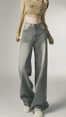 COD【JOOSEKE】Gray Straight Leg Pants Women Loose Jeans American Style Retro Wideleg Jeans. #retrojeans #loosejeans #grayjeans #retrowidelegpants #pantsforwomen 