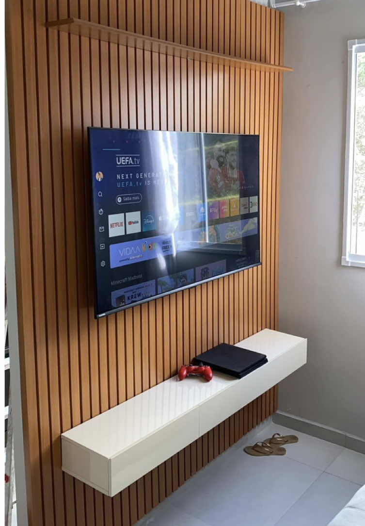 Painel ripado 😮‍💨❤️ #painel #painelripado #reforma #ape #apartamento #enxoval #sala  #tv #shopee #garotasapoiamgarotas💝🎀✨️ 