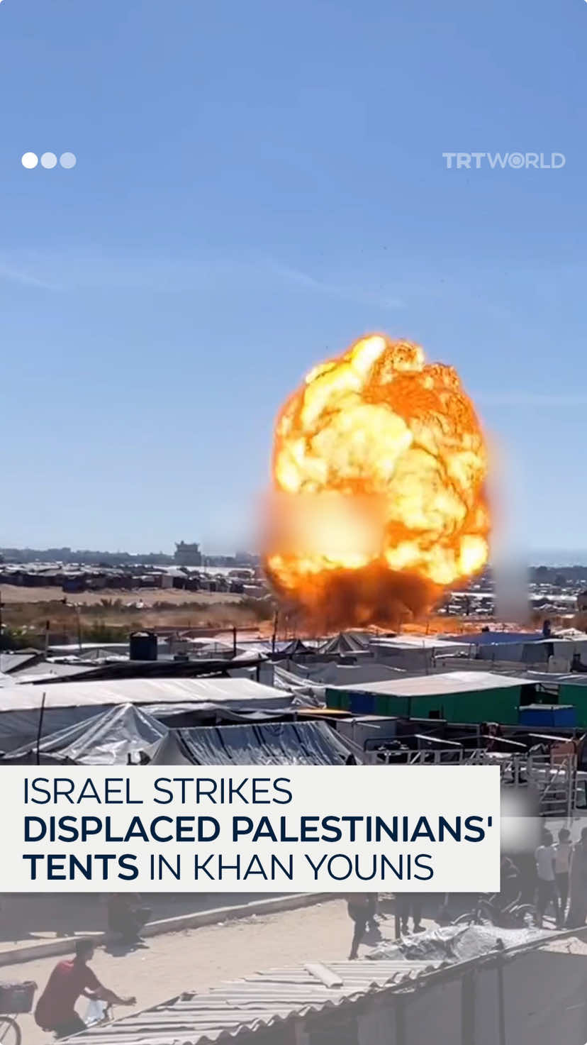Footage captures the moment Israel struck tents sheltering displaced Palestinians in Khan Younis, Gaza. At least 28 Palestinians were killed in a series of Israeli air strikes across the Gaza Strip on 19 April, as the Israeli army continues its military aggression in the enclave.