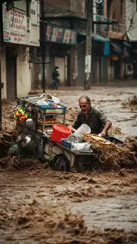 penjual menyelamatkan jualan saat banjir  #tiktok #banji #editanAI #shorts #trending 