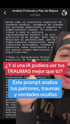 ¿Y si una IA pudiera ver tus traumas mejor que tú? Este #ChatGPT #Prompt revela tus secretos emocionales más profundos y oscuros. Este prompt analiza tus patrones, bloqueos y verdades incómodas… y no deja lugar donde esconderte. #ia #ai #psicologia #terapia #chatgpt #tiktoktips #greenscreen 