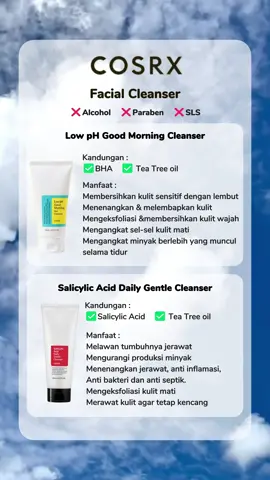 Rekomendasi Cleanser Cosrx cocok untuk kulit sensitif dan berjerawat. #cosrx #cosrxindonesia #cosrxditiktokshop #cosrxcleanser #lowphcleanser #salicylicacid #facialwash