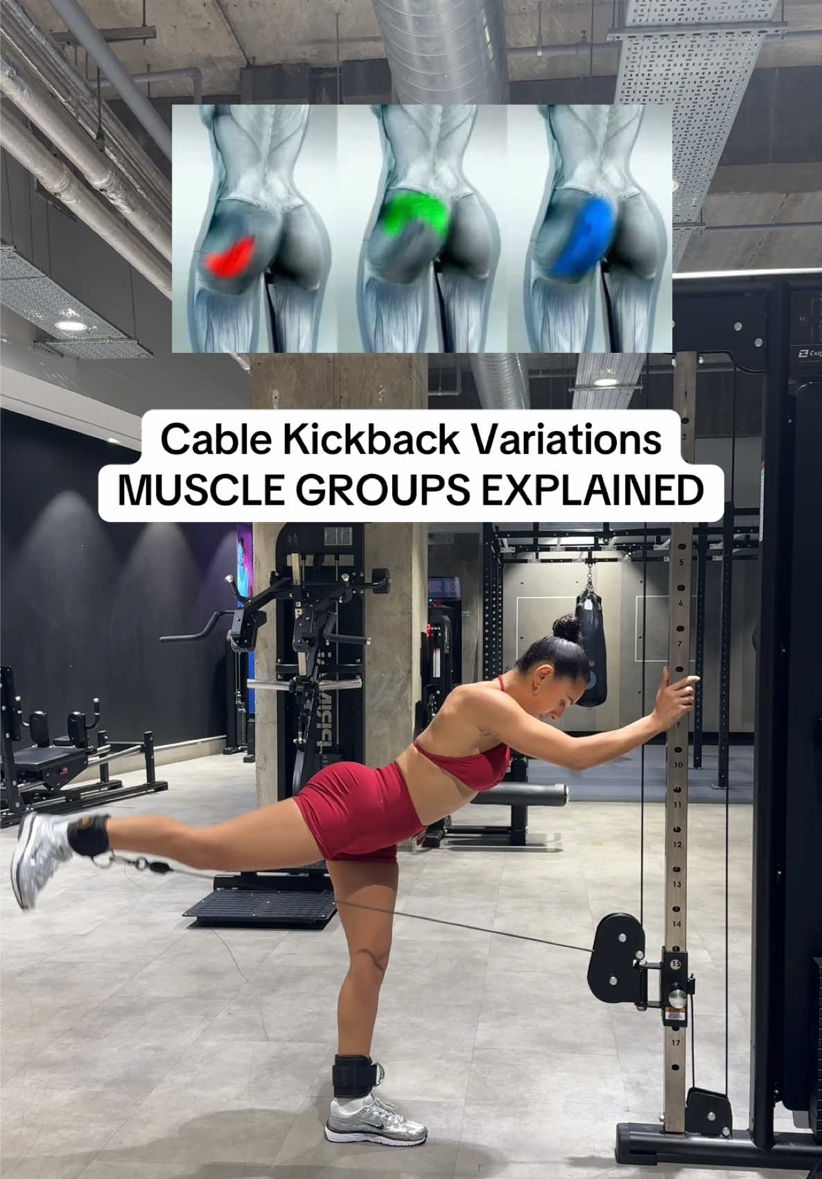 These 3 Cable Kickback Variations are a must for leg day! A great way to target all 3 glute muscles 🔥  • Standard Kickback - Targets the Glute Maximus • 45° Kickback - Targets the Glute Medius • Side Angle Kickback - Targets the Glute Minimus  Save this for your next lower body day 💥 #cablekickbacks #cableworkout #legdayworkout #lowerbodyworkout #glutesworkout #glutebuilding #gymtips #GymTok 