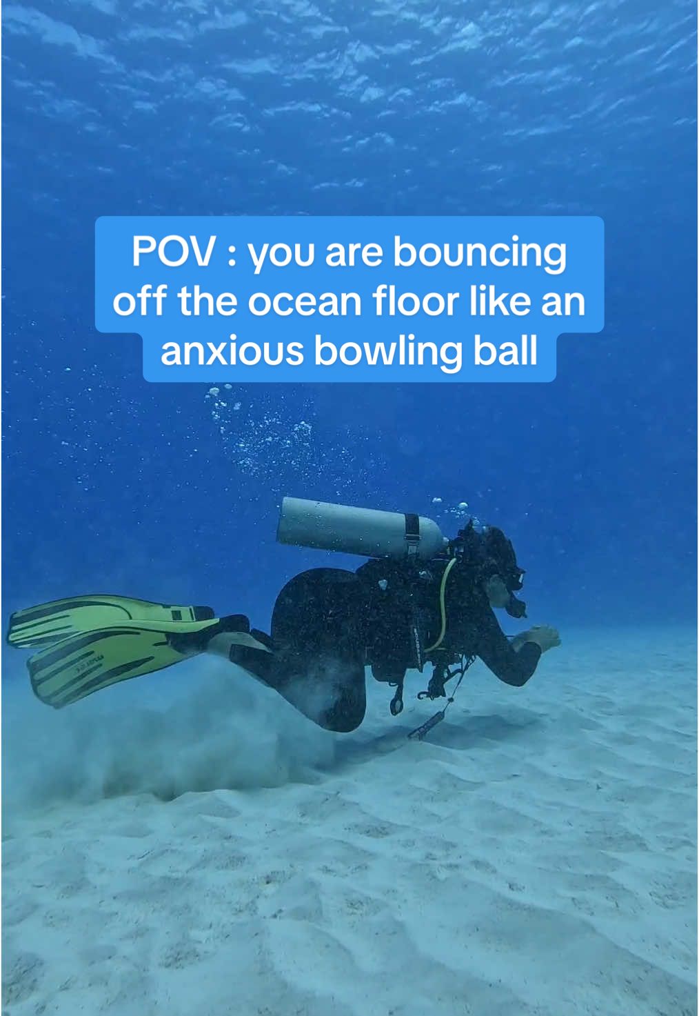 When your instructor has perfect buoyancy, but you... A little less so. 🤣 Who can relate? 👋🏼 #fun #humour #lol #meme #dive #diving #bahamas #scubadiving