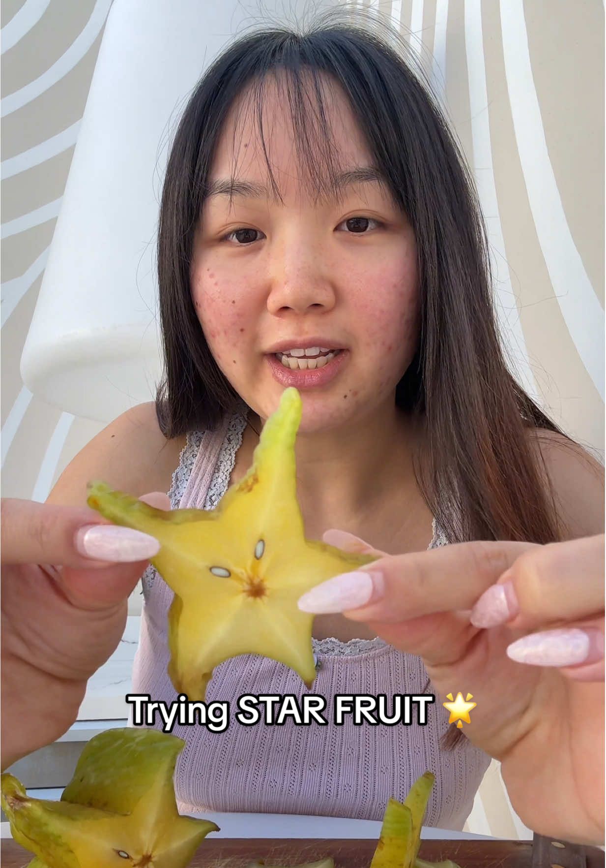 Have you guys tried Star Fruit? 😳⭐️ #starfruit #carambola #exotic #fruit #mukbang 