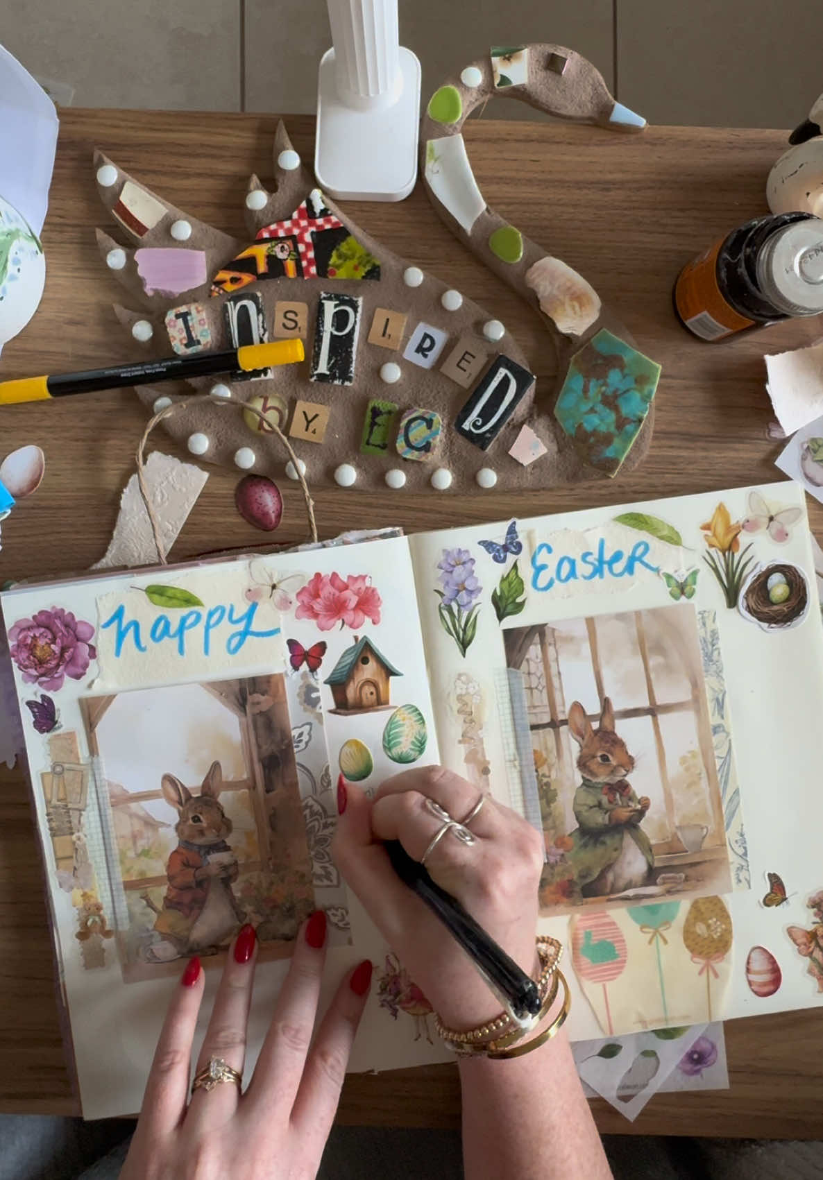 Whimsical and springy spread  🌿🧚‍♀️🪺 all materials gifted by @grabieart!  . . . . . . . . #junkjournalideas #journaltok #easter #scrapbooking #journalwithme #smallcreator #journalasmr #journaling #journalwithme #holidayjoy #grabie #gifted #junkjournalwithme #artsy #crafty #junkjournalsupplies #stickers 