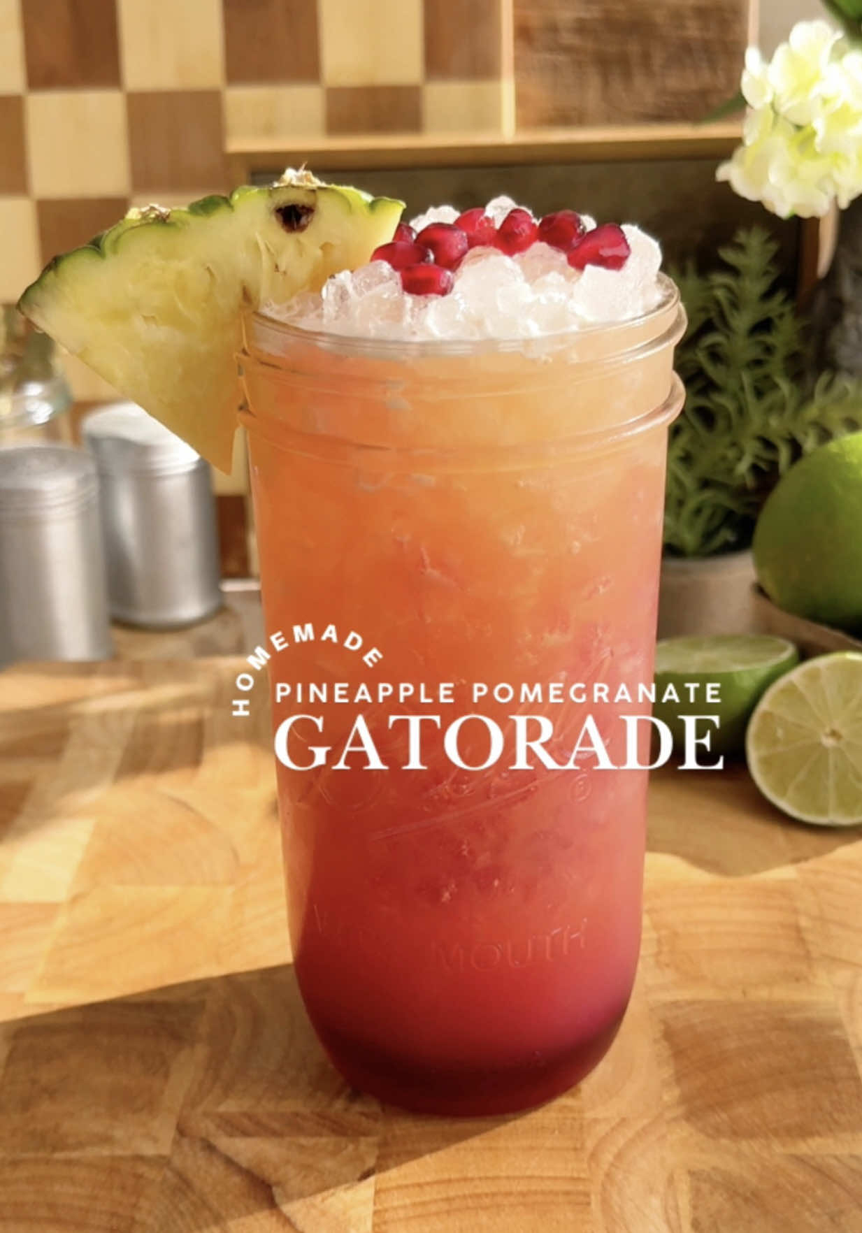 Skip the store-bought stuff, we’re making my All-Natural Pineapple Pomegranate Gatorade! Super hydrating, full of electrolytes, and whipped up in minutes!  You’ve been loving the homemade strawberry, kiwi, orange, and blueberry versions, so I’m keeping the series going with a new flavor drop each week 🍓🍊🫐🥝 ➡️ You only need seven simple ingredients: coconut water, aloe vera juice, pineapple, lime juice, salt, a touch of honey or maple syrup, and pomegranate juice. ✨ Nature’s Homemade Pineapple Pomegranate Gatorade ✨ Serves 2 Ingredients • 1½ cups coconut water – natural electrolytes + potassium • 1 cup aloe vera juice – antioxidants + digestive support (Sub with green tea or extra coconut water if preferred) • 1½ cups pineapple – vitamins + antioxidants • 1 tbsp lime juice – electrolytes + refreshing citrus flavor • ¼–½ tsp salt – replenishes sodium lost through sweat • 1 tbsp honey or maple syrup – natural sweetener • 3–4 tbsp pomegranate juice (no sugar added) Garnish with a pineapple slice and pomegranate arils Instructions 1. In a blender, combine coconut water, aloe vera juice, pineapple, lime juice, salt, and honey or maple syrup. Blend until smooth. 2. Fill a glass with ice and pour the pomegranate juice over it. Slowly strain the blended pineapple Gatorade over the top for a beautiful layered effect.  3. Give it a gentle stir before sipping, or leave it layered for that wow factor. Garnish and enjoy! ✨Tag a friend who needs this refreshing boost, and check back next week for a brand new flavor! #naturesgatorade #homemade #allnatural #electrolytes #mocktails #hydration #pineapple #pomegranate #EasyRecipes #summerdrinks #healthylifestyle