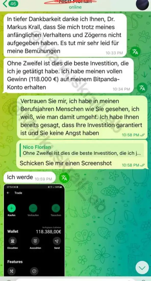 Erster Gewinnmeilenstein: 118.000 € erfolgreich verdient! Aufregender Meilenstein erreicht! Einer unserer engagierten Investoren hat gerade seine erste Gewinnauszahlung von 118.000 € direkt auf sein Bitpanda-Konto erhalten. Dieser Erfolg unterstreicht die Macht intelligenter Investitionen und disziplinierter Strategien. Herzlichen Glückwunsch zu dieser unglaublichen Leistung – auf viele weitere Erfolge in der Zukunft!