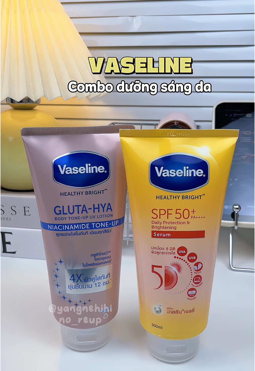 Dưỡng trắng da cùng dưỡng thể Vaseline thôi mí bà ✨ #review #duongthetrangda #suaduongthe #vaseline #duongthe #chongnang #hoptaccungunilever #trending #unboxing #xh #yangnehihi #fyp 