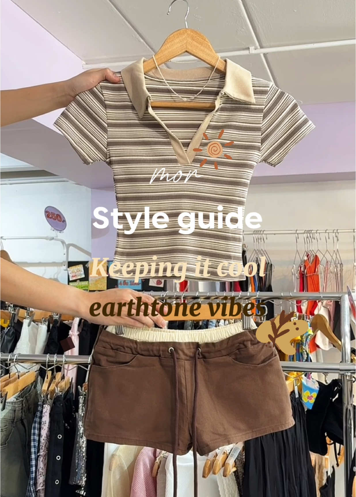 Earth tone vibes🪐🤎 Top 300.- อก28-34 Shorts 390.- Sเอว22-30 สะโพก36 ยาว9 รอบขา22 Mเอว24-32 สะโพก38 ยาว9.5 รอบขา24 Necklace 30.- #morstyleguide #OOTD #คลาสแฟชั่น #แต่งตัวไปเที่ยว 