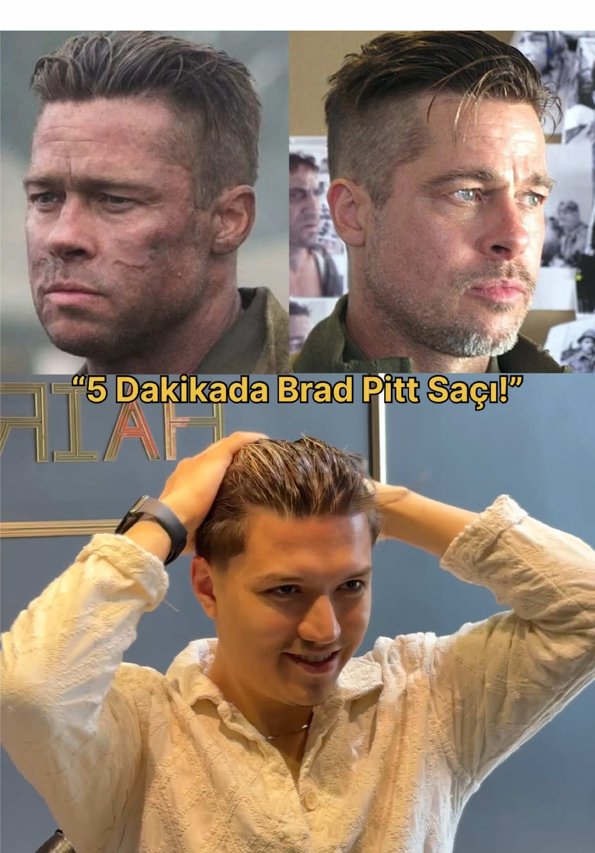 (Fury Filmindeki Efsane Saç Modeli) Brad Pitt’in Fury filmindeki o keskin ve maskülen saç stilini sadece 5 dakikada nasıl yapabileceğini gösteriyorum! Askerî disiplini, retro tarzı ve erkeksi görünümü birleştiren bu “slicked back undercut” stil sana da çok yakışacak. Berberine bu videoyu göster, sonucu sen de gör! Sen de denemek ister misin? yorumlara yaz ve bu tarz videoların devamı gelsin! #BradPittHaircut #FuryStyle #5DakikadaStil #ErkekSaçModelleri #UndercutStil #GeriyeTaranmışSaç #ErkekBakımı #BarberLife #SaçKesimi #SlickBack