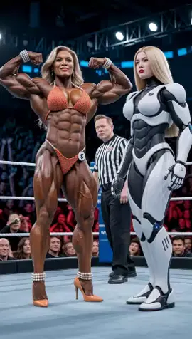 Wresting match between a robot and a female body builder #bodybuilding #bodybuilders #bodybuildingmotivation #robot #elonmusk #wrestlers 