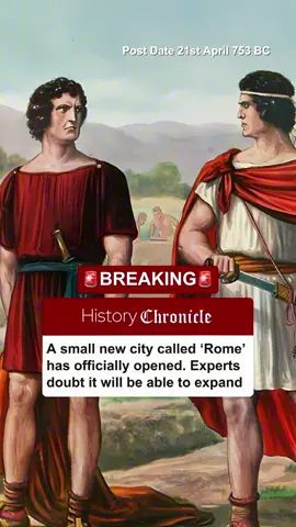 A small new settlement named ‘Rome’ has officially been founded by Romulus, following a reported dispute with his brother Remus. The city, built near the Tiber River, marks the beginning of what some hope will become a significant regional power. However, experts remain doubtful, citing competition from older, more established cities. Many believe Rome will remain a minor village, unlikely to play any major role in the region’s future.#history #news #breakingnews #historychronicle #rome #ancient #onthisday #city #roman 