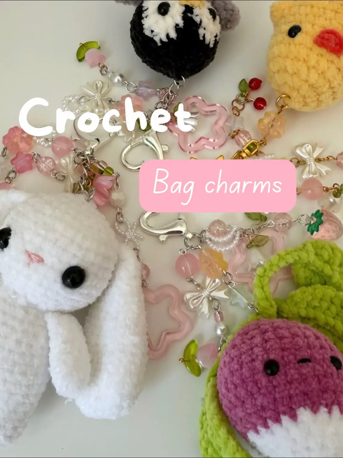 The cutest little friends to add to your bags! 🩷 #crochettiktok #bagcharm #accessories #cutecrochet 